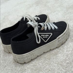 Prada Black Canvas Sneakers with Cream Soles
